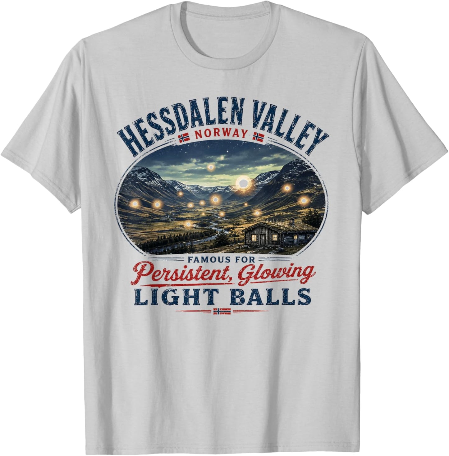 Hessdalen Valley Norway - Vintage Glowing Light Balls UFO T-Shirt - T-Shirt | Ash