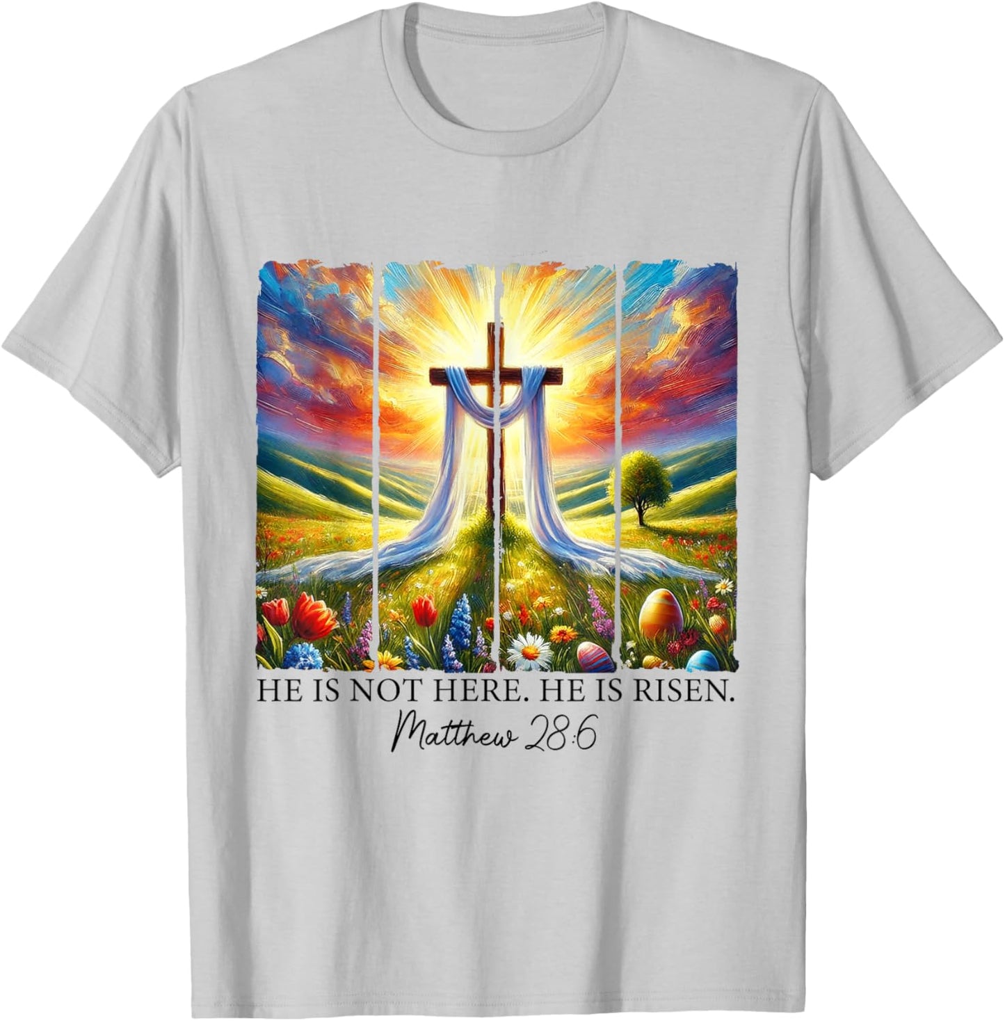 He Is Risen Cross Faith Resurrection Jesus Easter Christian T-Shirt - T-Shirt | Ash