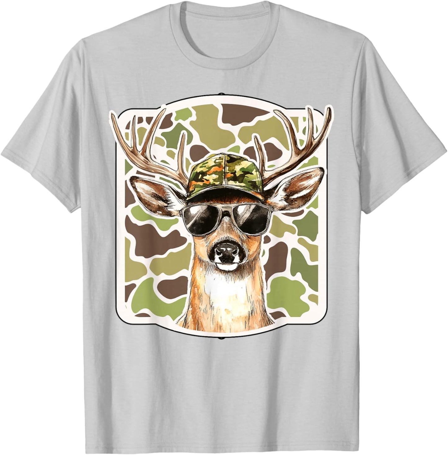 Camo Deer Head Buck Hunting Camouflage Hunter Boys Men Gift T-Shirt - T-Shirt | Ash