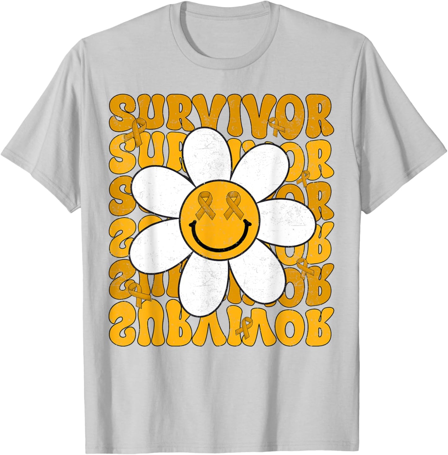 Retro Groovy Childhood Cancer Awareness Month Survivor Kids T-Shirt - T-Shirt | Ash