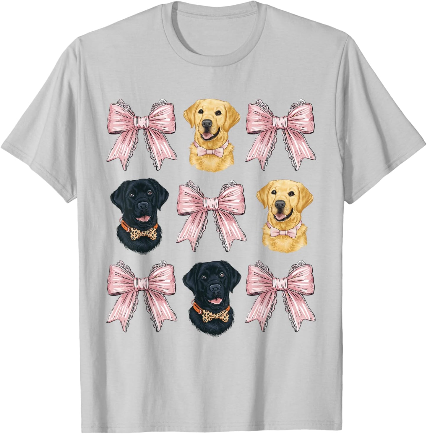 Pink Bow Coquette Yellow Black Labrador Retriever Dog Lover Women Girls Kids T-Shirt - T-Shirt | Ash