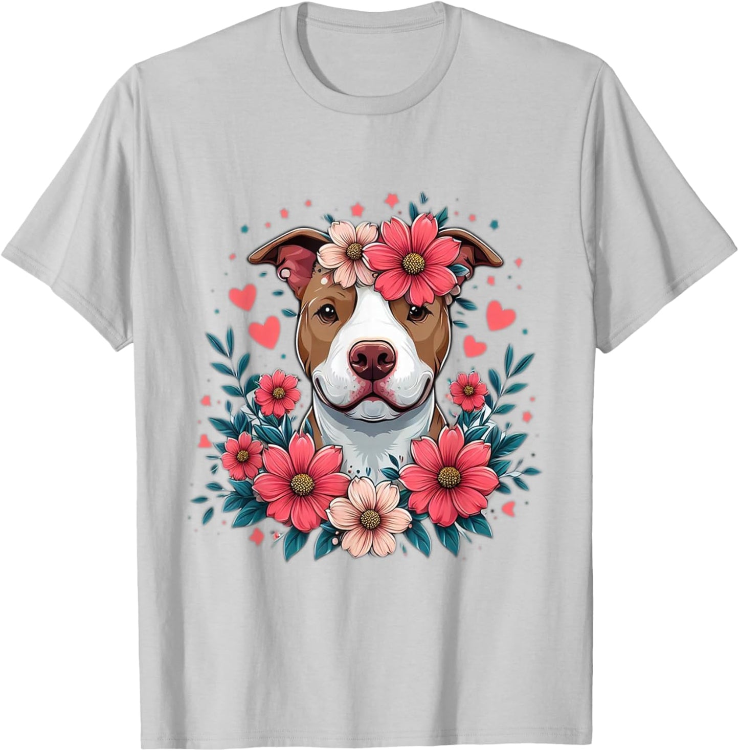 Pitbull Love/Pitbull Dog Flowers/Funny Pitbull T-Shirt - T-Shirt | Ash