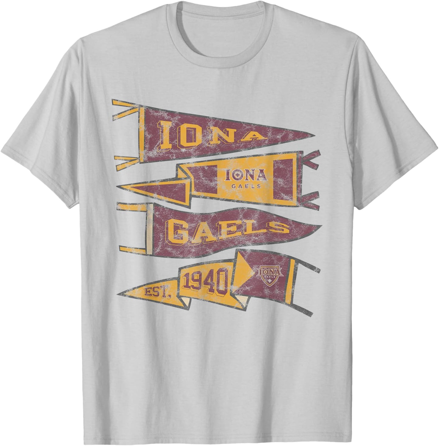 Iona University Gaels Distressed Pennants T-Shirt - T-Shirt | Ash
