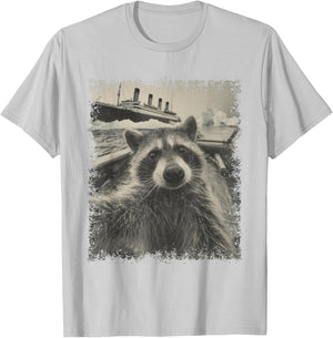 Raccoon Selfie Titanic Iceberg Vintage Ship Humor T-Shirt - T-Shirt | Ash