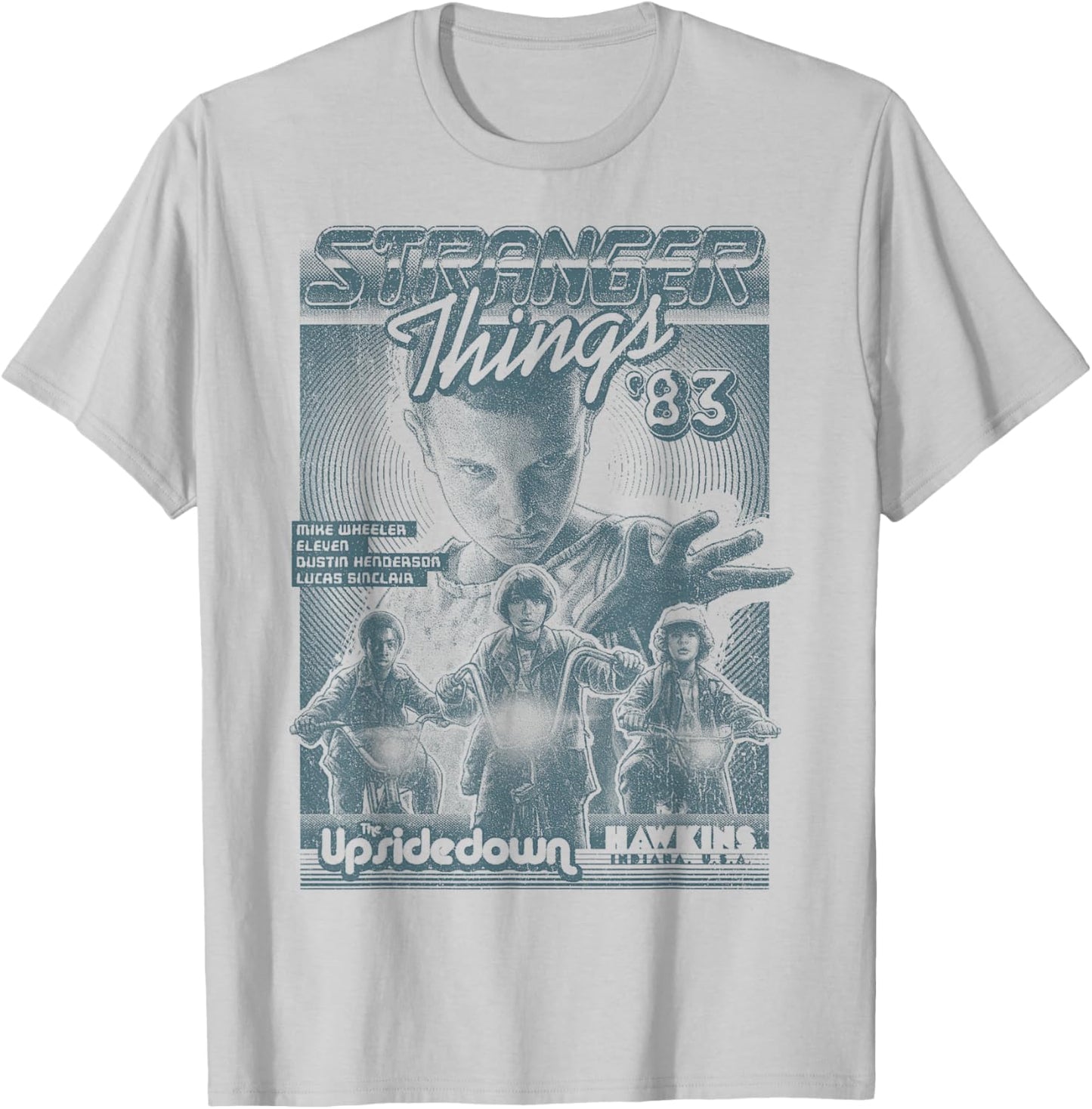 Stranger Things Eleven Mike Dustin Lucas Upside Down 1983 T-Shirt - T-Shirt | Ash