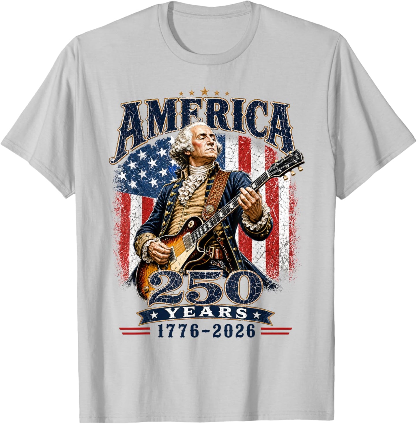 Vintage George Washington Playing Guitar 250 Years T-Shirt - T-Shirt | Ash