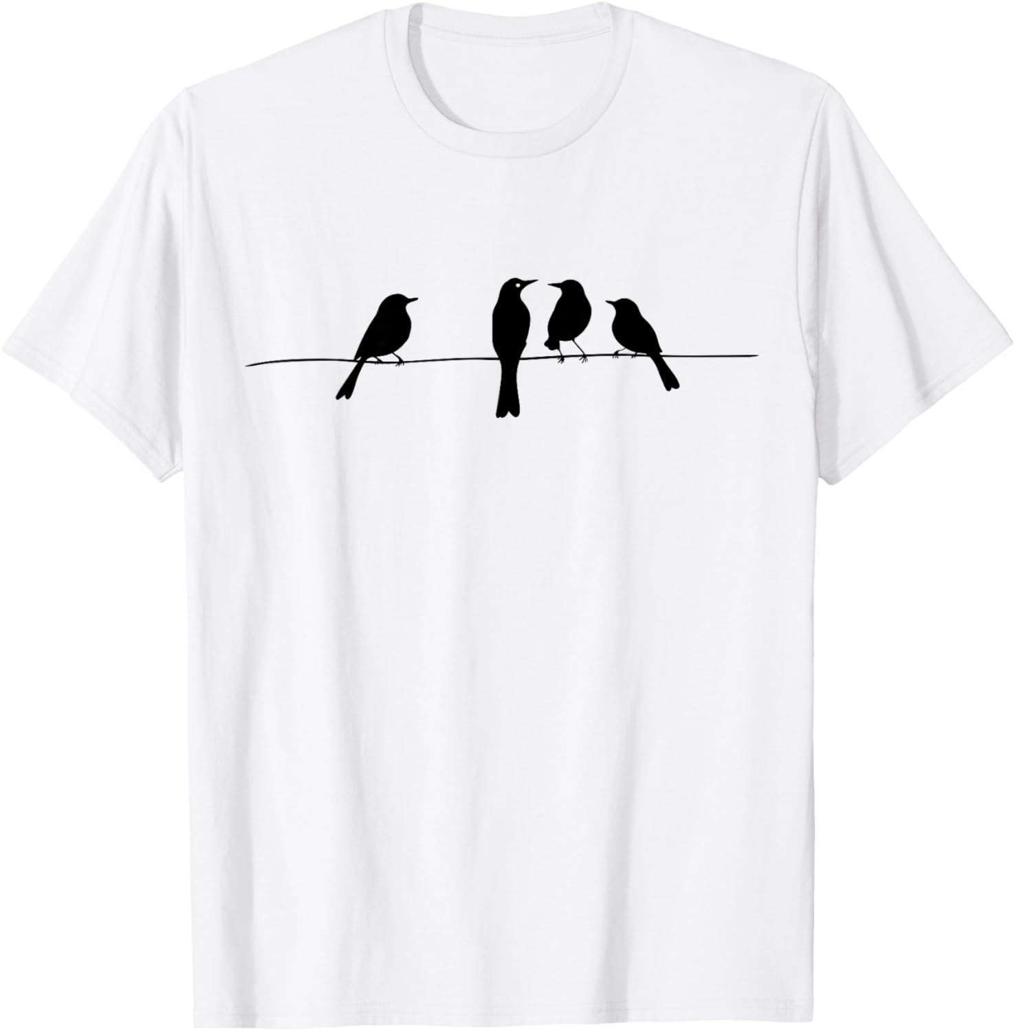 Minimalistic Birds On A Wire Outfit Bird and Animal Lovers T-Shirt - T-Shirt | White