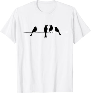 Minimalistic Birds On A Wire Outfit Bird and Animal Lovers T-Shirt - T-Shirt | White
