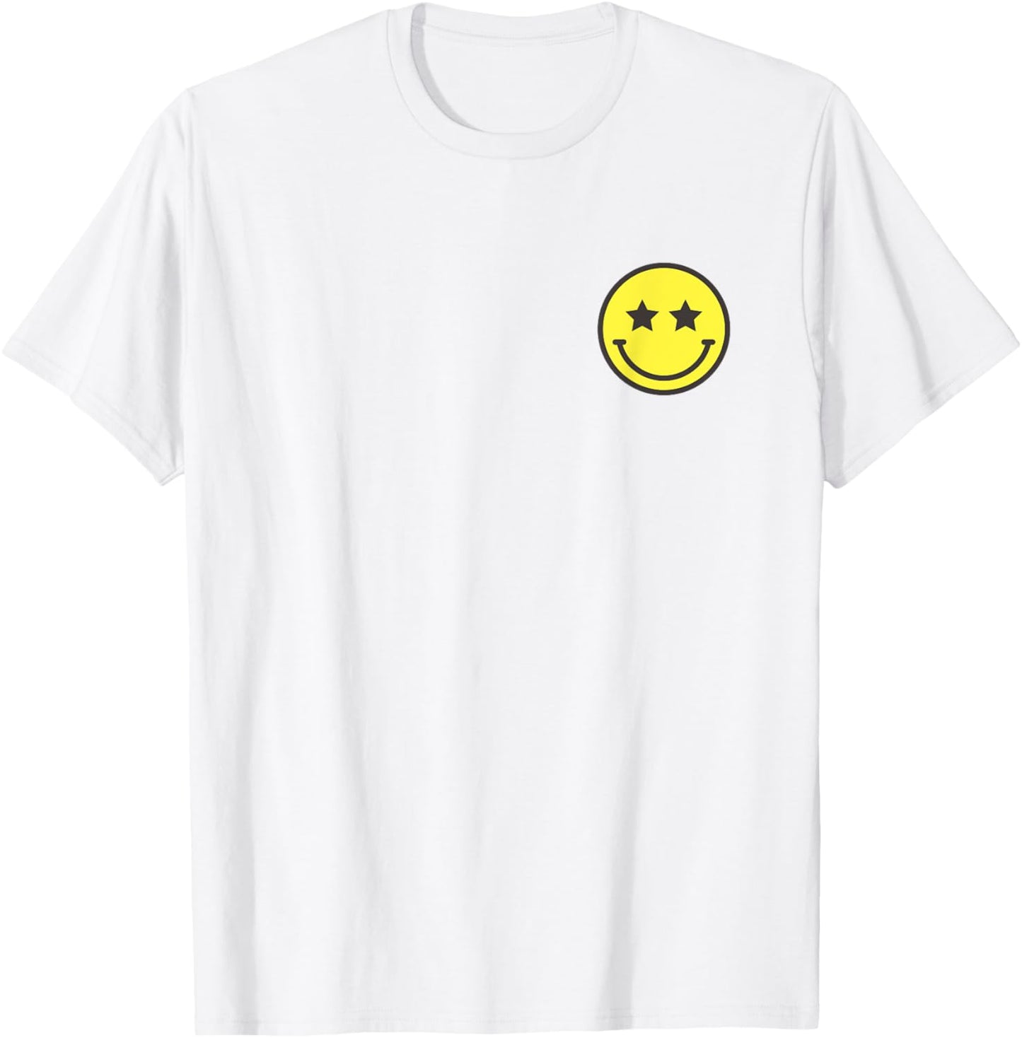 Minimalist Star Eyes Happy Smiling Smile Face Pocket Logo T-Shirt - T-Shirt | White