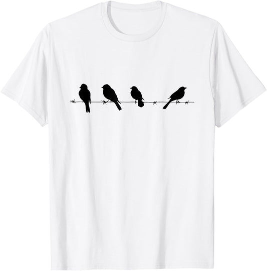 Backyard Bird Watching Watcher Birder Birds on a Branch T-Shirt - T-Shirt | White