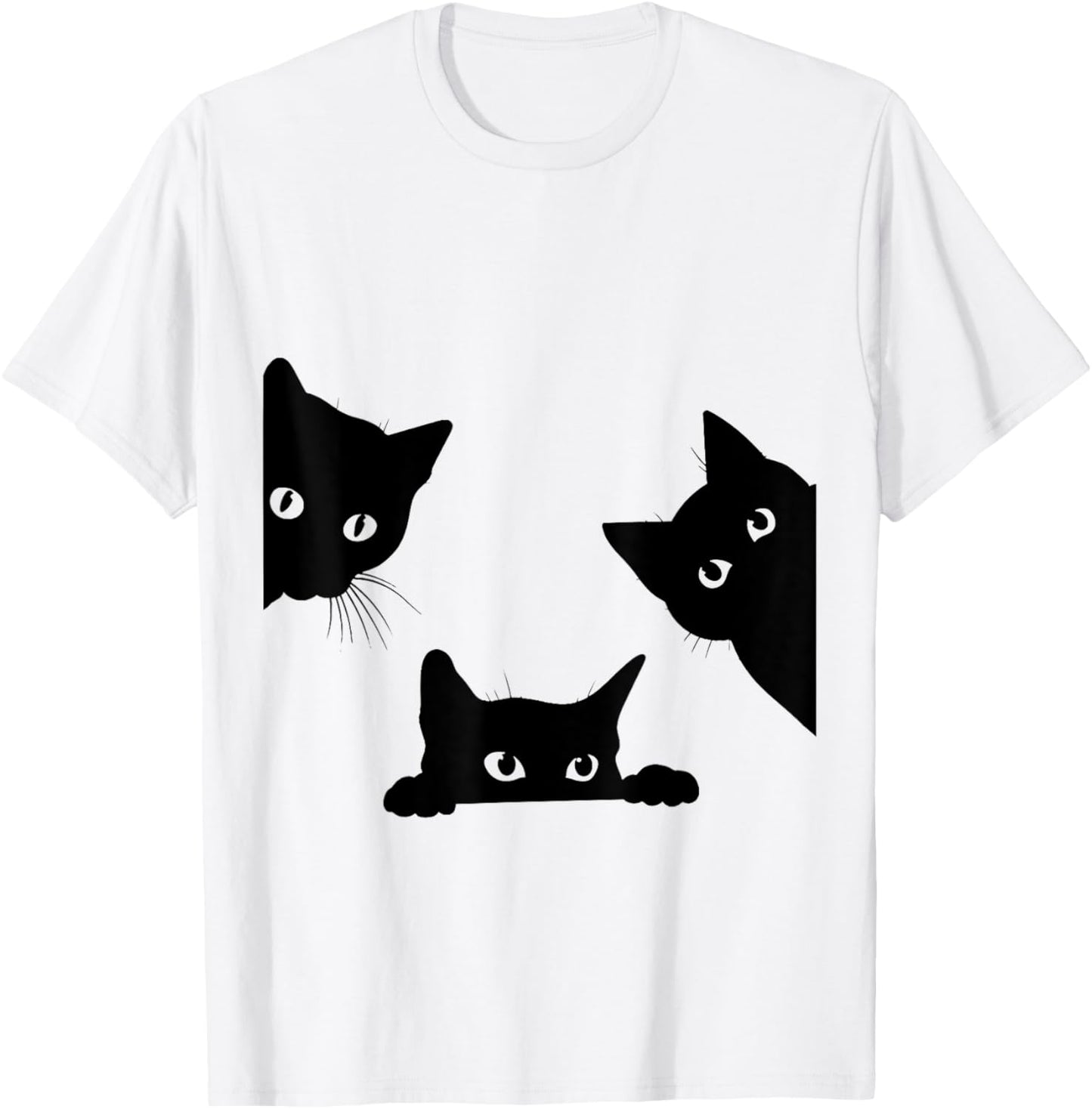 Black Cat Peeking T-Shirt - T-Shirt | White