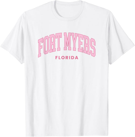 Fort Myers Florida Retro Preppy Throwback Girls Pink T-Shirt - T-Shirt | White