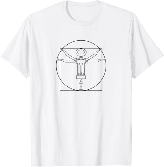 DaVinci's Vitruvian Man Creative, Wine Opener Wing Corkscrew T-Shirt - T-Shirt | White