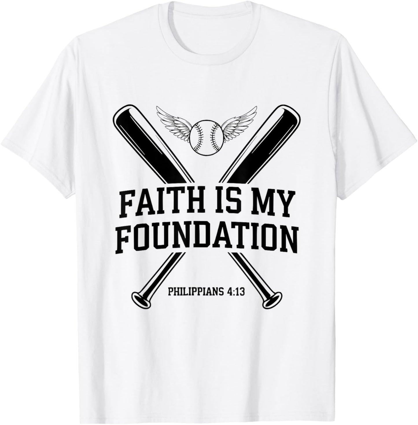 Christian Baseball Player Sports Bible Verse Theme T-Shirt - T-Shirt | White