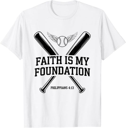 Christian Baseball Player Sports Bible Verse Theme T-Shirt - T-Shirt | White