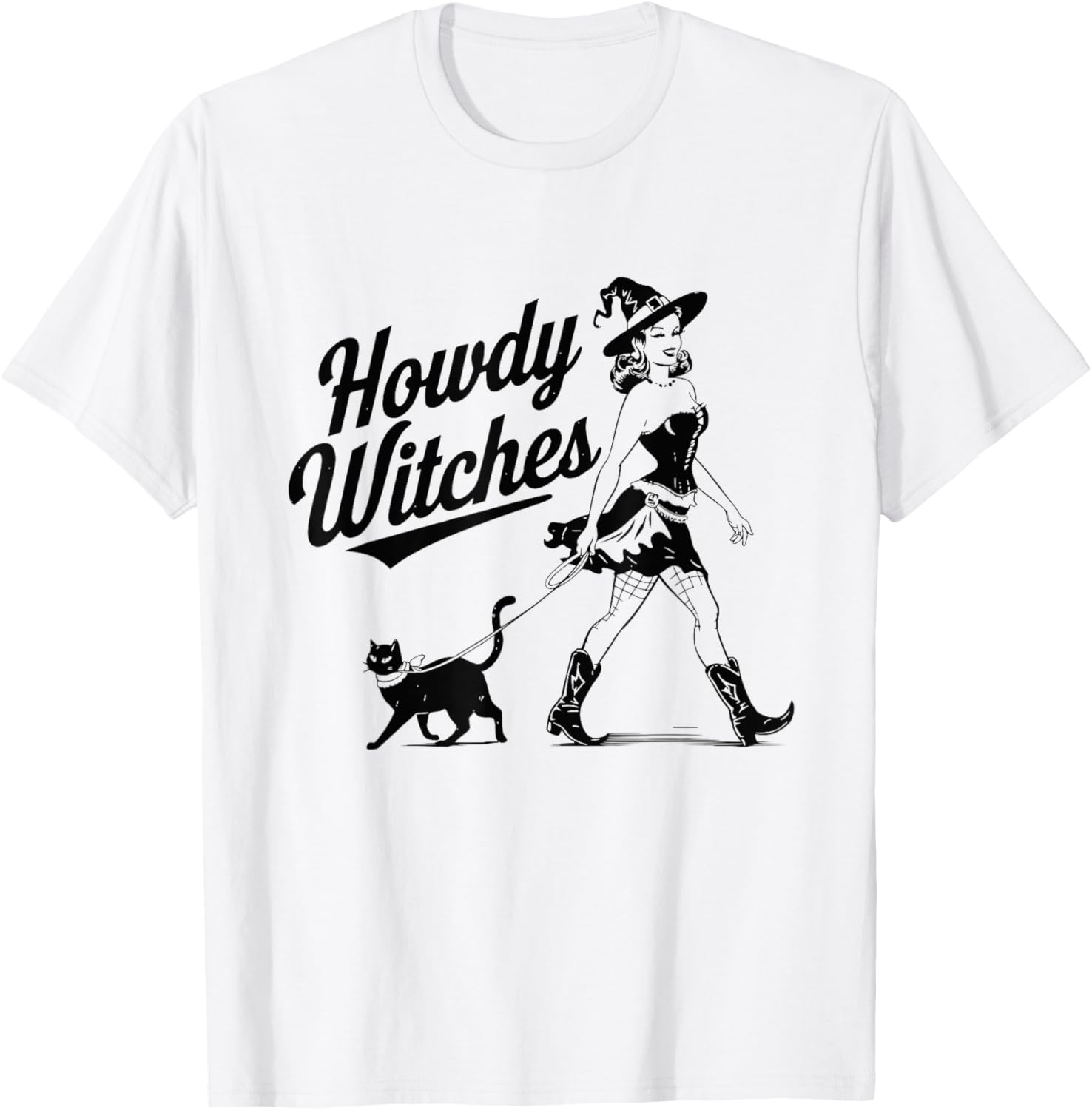 Howdy Witches Witch Hat Cat Halloween T-Shirt - T-Shirt | White