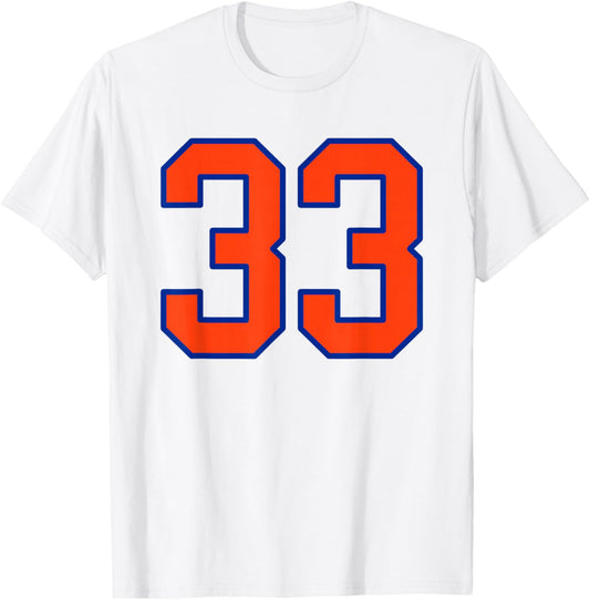 Orange and Blue Sports Number 33 Jersey Uniform Player T-Shirt - T-Shirt | White