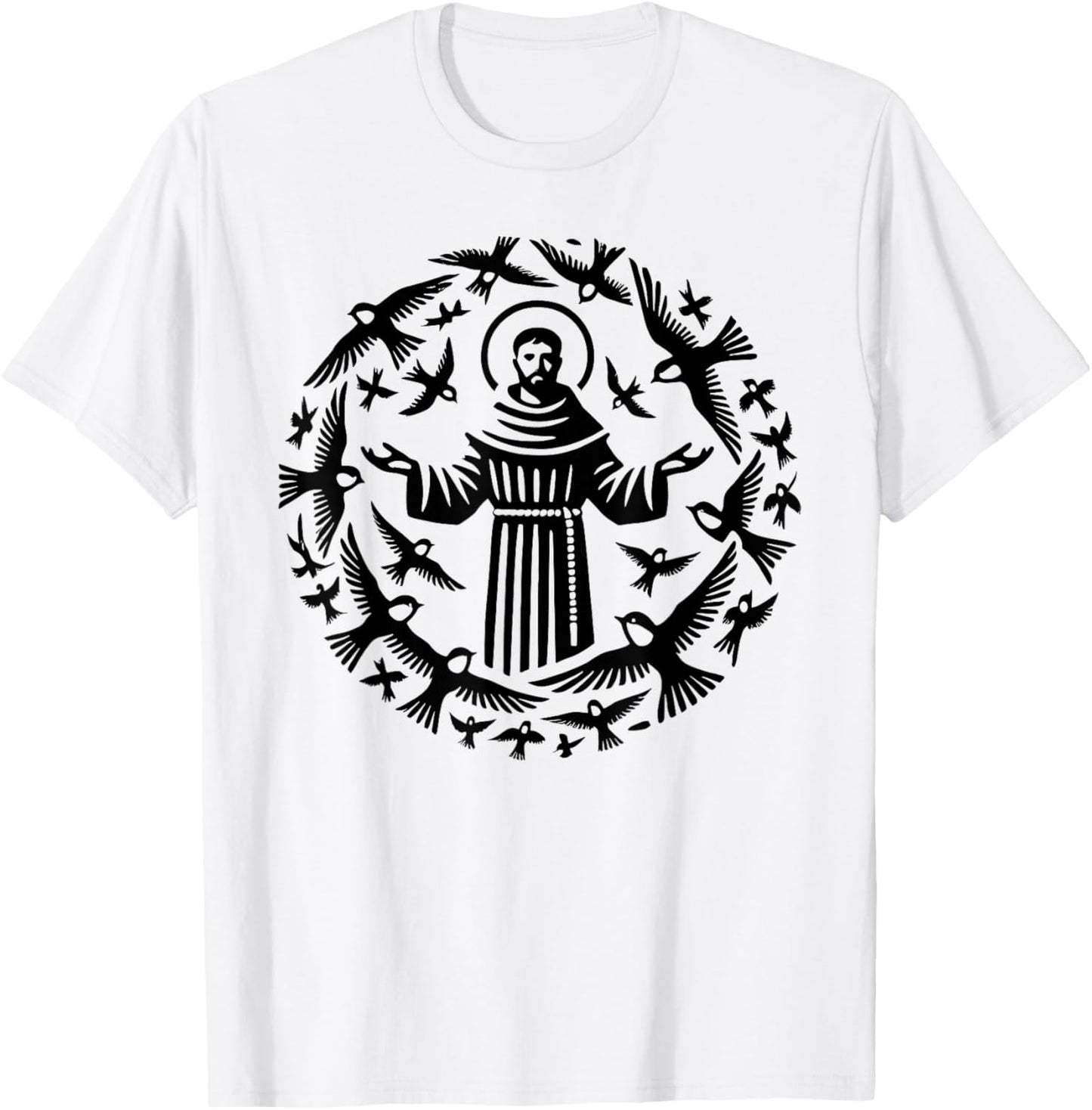 St Francis of Assisi Patron Saint of Animals Birds T-Shirt - T-Shirt | White