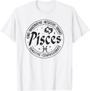 Pisces Virtues Vintage Style Zodiac Design, Pisces T-Shirt - T-Shirt | White