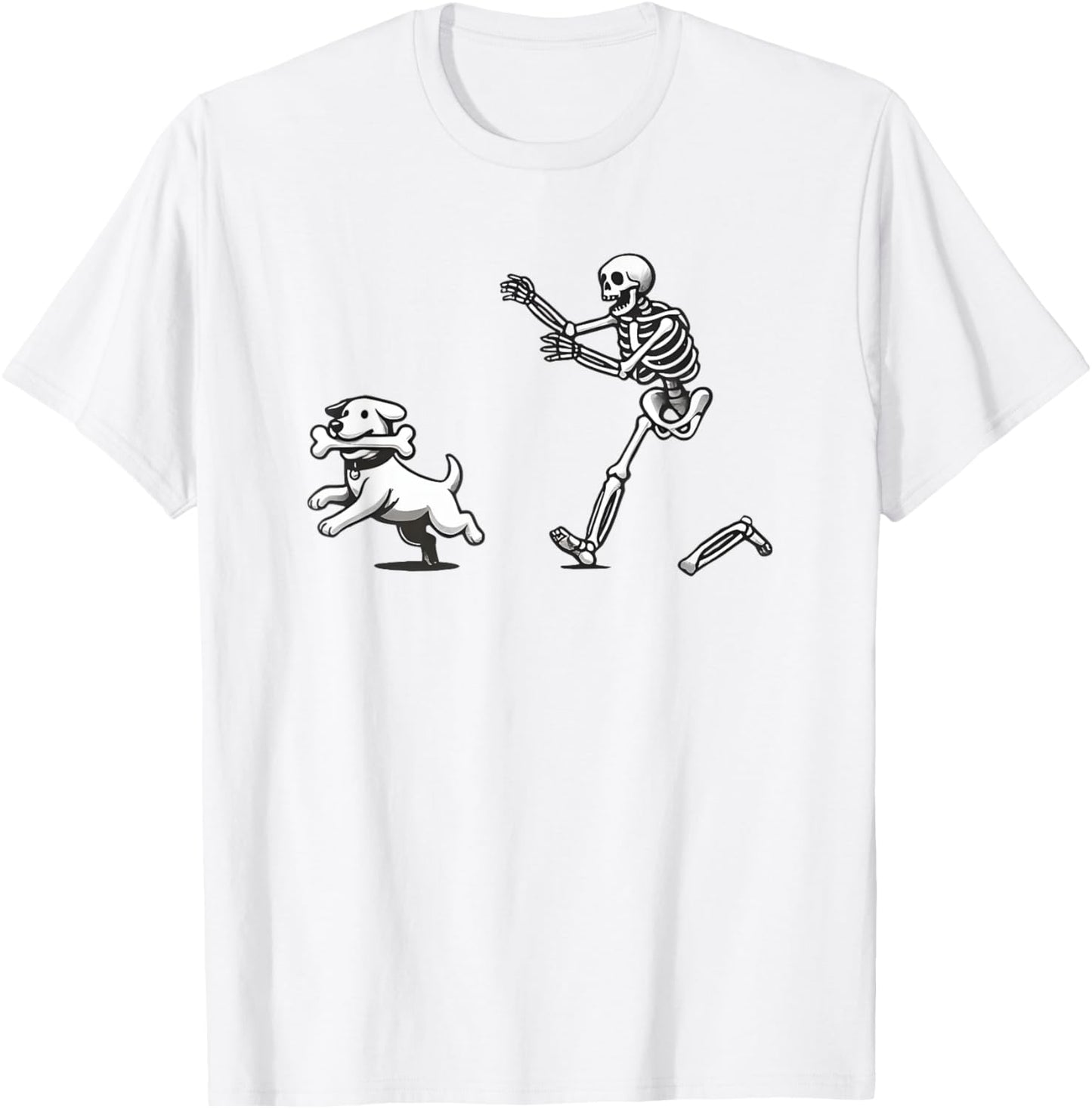 Halloween Dog, Funny Skeleton, Skeleton Chasing Dog Women T-Shirt - T-Shirt | White