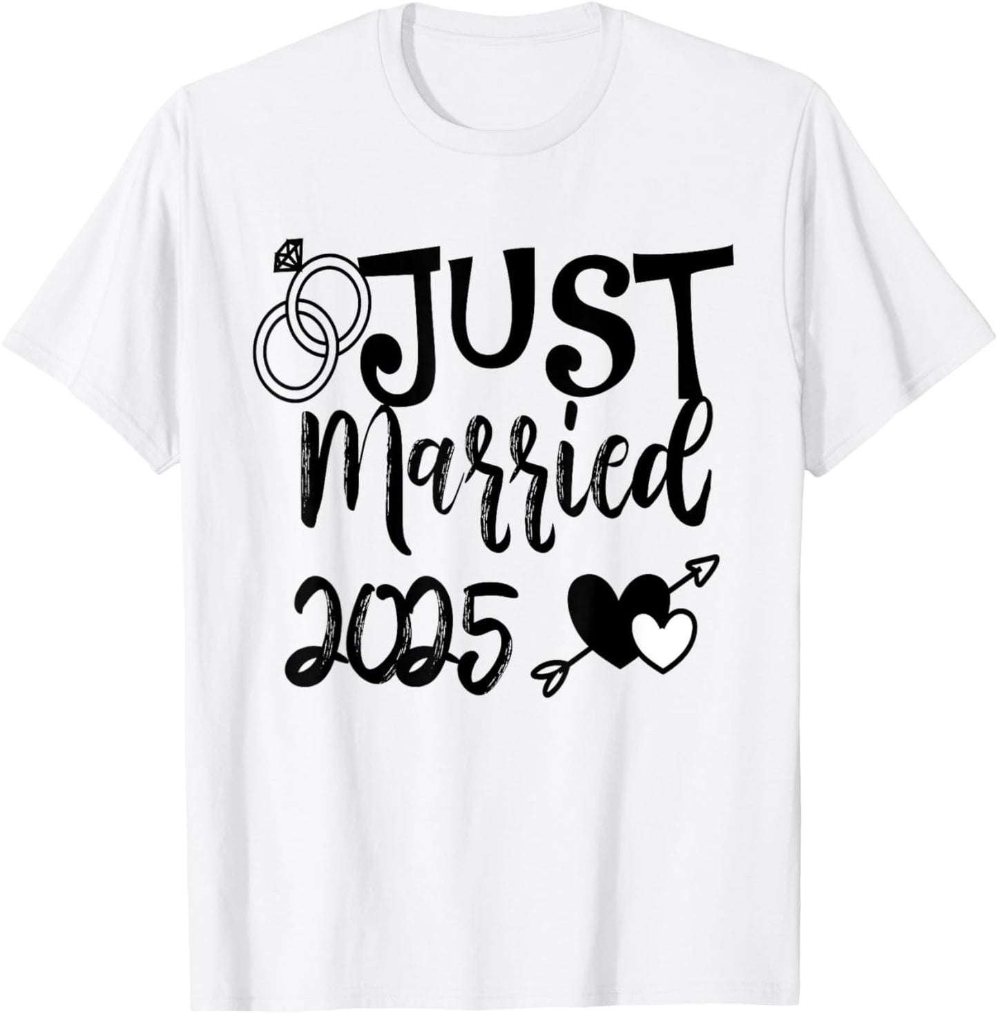 Just Married 2025 Cute Newlywed Wedding Rings & Hearts 2025 T-Shirt - T-Shirt | White