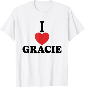 Personalized Name Gracie I Love Gracie Heart Groovy T-Shirt - T-Shirt | White