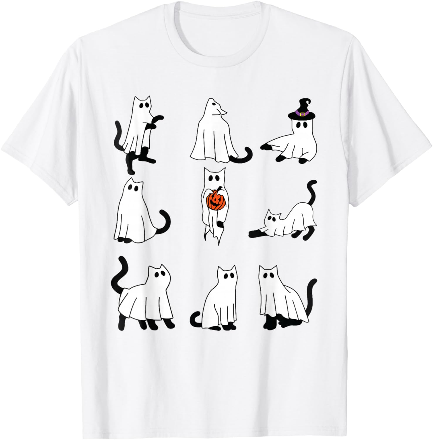 Cute Ghost Cat Funny Halloween Outfit Costumes Black Cat T-Shirt - T-Shirt | White