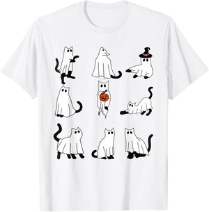 Cute Ghost Cat Funny Halloween Outfit Costumes Black Cat T-Shirt - T-Shirt | White