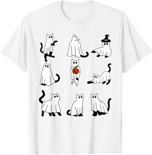 Cute Ghost Cat Funny Halloween Outfit Costumes Black Cat T-Shirt - T-Shirt | White