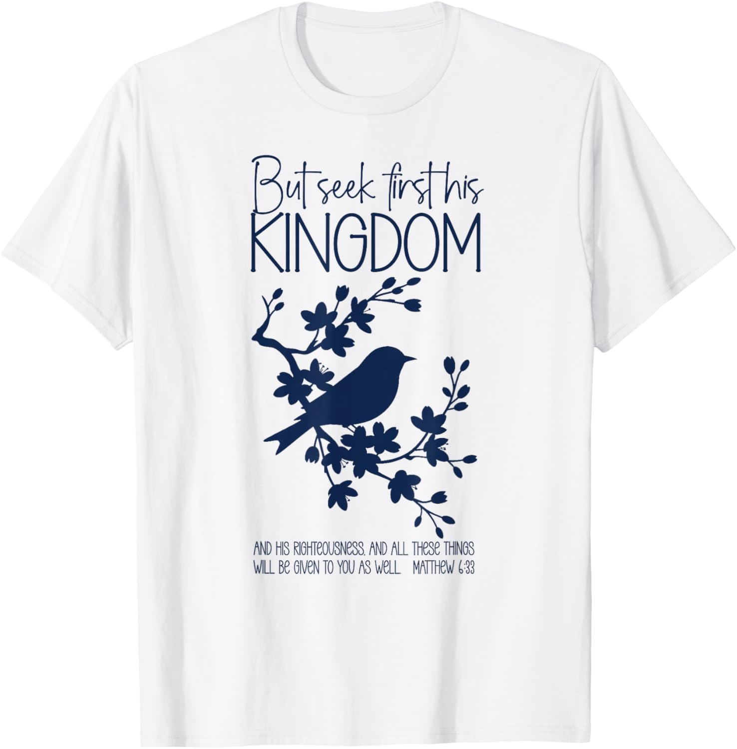 Cute Christian Girl Bible Verse Faith Art Birds Matthew 6 33 T-Shirt - T-Shirt | White