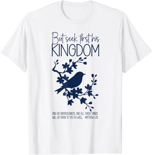 Cute Christian Girl Bible Verse Faith Art Birds Matthew 6 33 T-Shirt - T-Shirt | White
