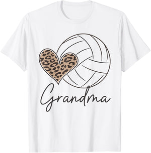 Volleyball Leopard Heart Sports Players Volleyball Grandma T-Shirt - T-Shirt | White
