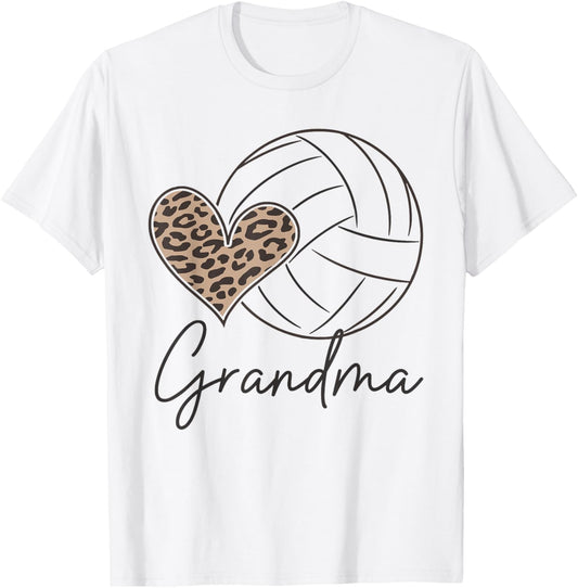 Volleyball Leopard Heart Sports Players Volleyball Grandma T-Shirt - T-Shirt | White