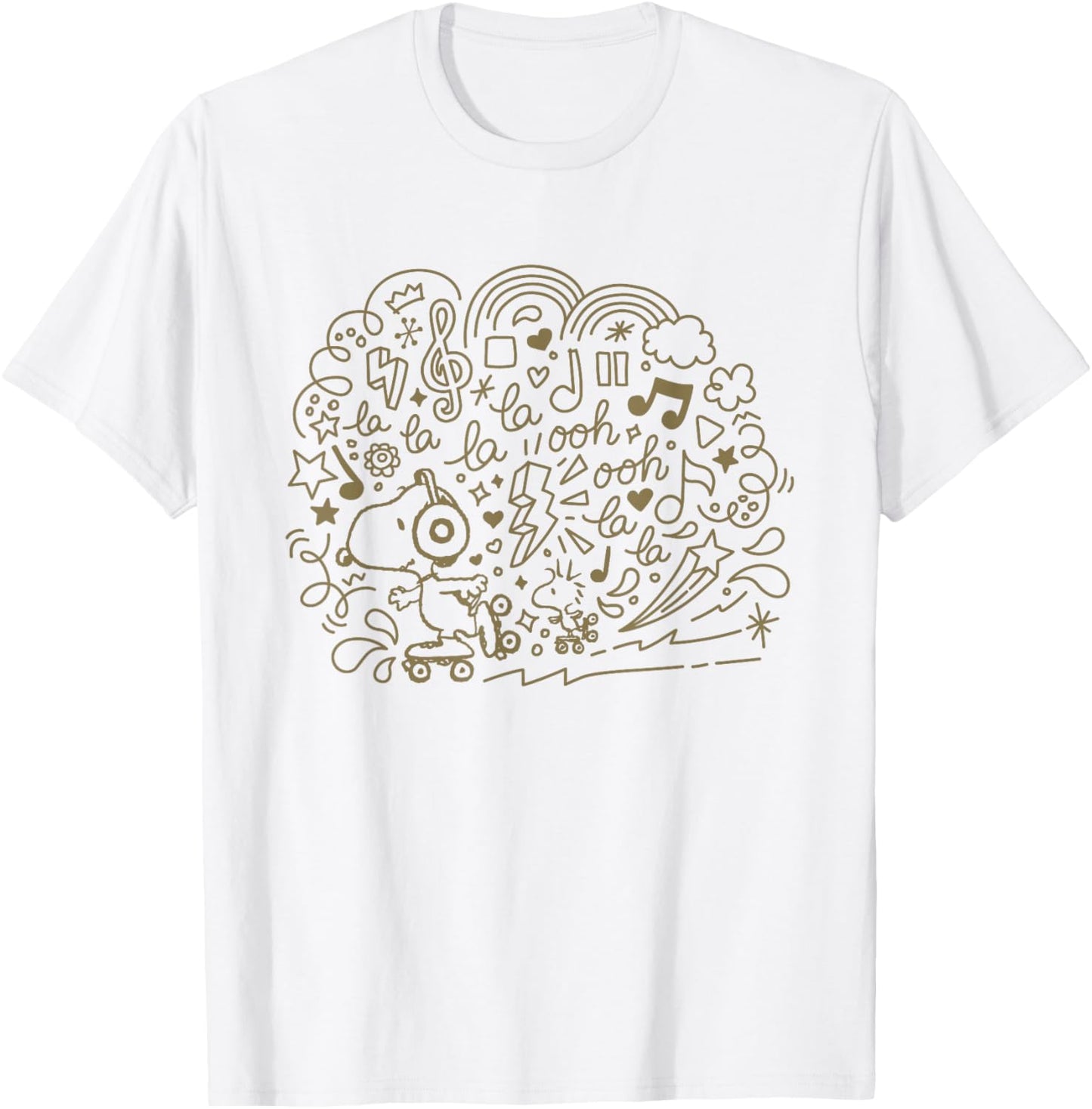 Peanuts Snoopy Skating And Listening To Music T-Shirt - T-Shirt | White