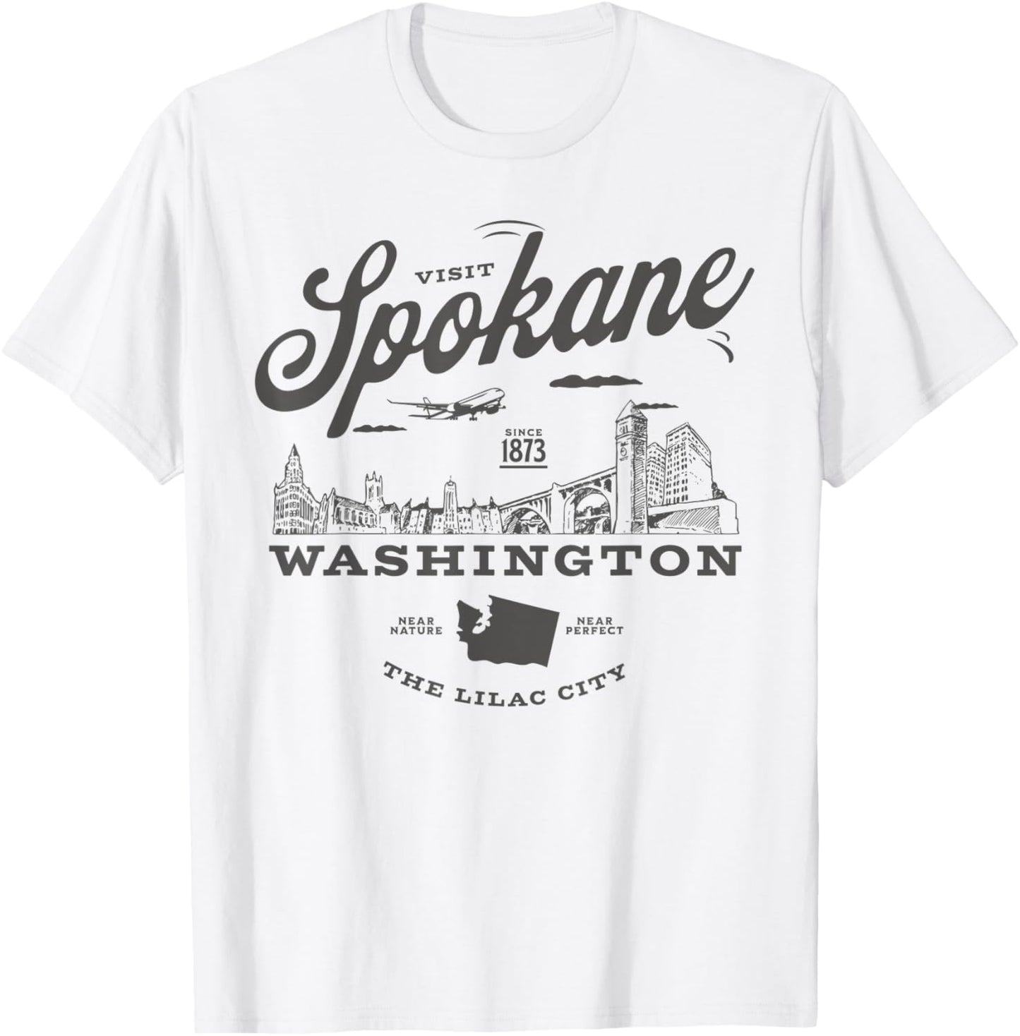 Visit Spokane Washington Since 1873 Vintage Skyline T-Shirt - T-Shirt | White