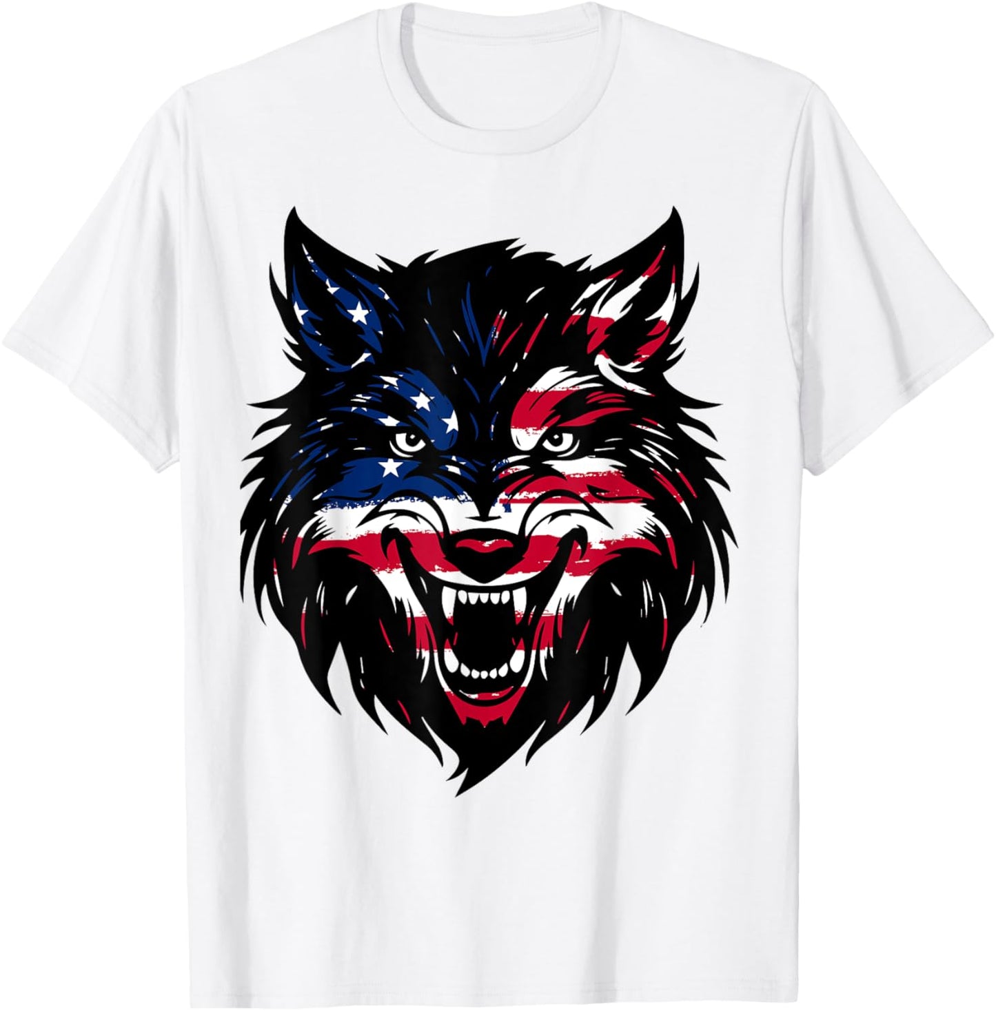Patriotic 4th Of July Wolf American US Flag Wolf Lovers T-Shirt - T-Shirt | White