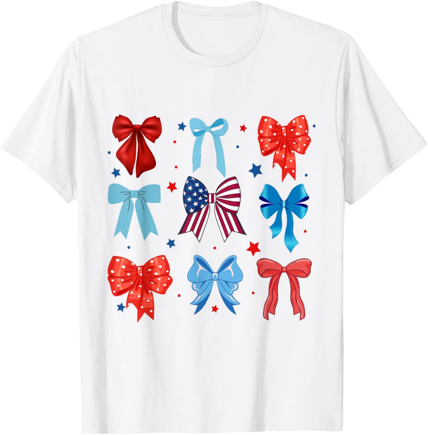 Coquette Bows 4th Of July Patriotic Bows American Flag T-Shirt - T-Shirt | White