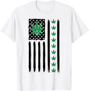 USA Flag Marijuana Leaf Funny US Pot Weed Hippie Marijuana T-Shirt - T-Shirt | White