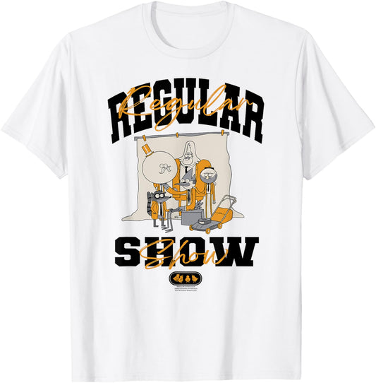 Regular Show Formal Cast Photo and Logo Funny Cartoon T-Shirt - T-Shirt | White