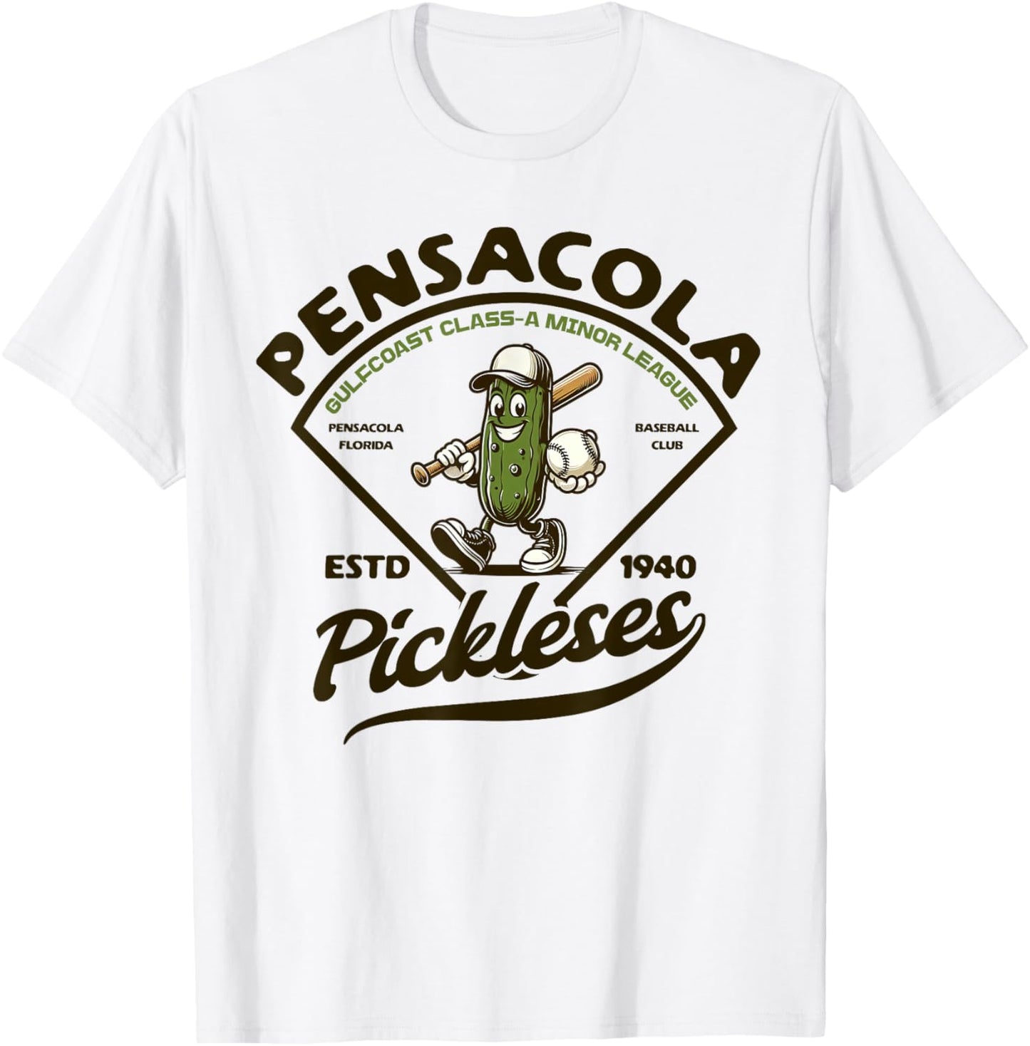 Pensacola Pickles Minor League Retro Baseball Club T-Shirt - T-Shirt | White