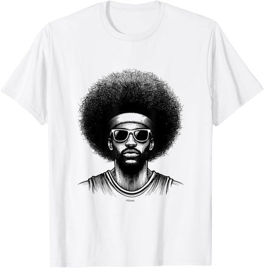 Big Afro Ad Anthony with Sunglasses and Headband Basketball T-Shirt - T-Shirt | White