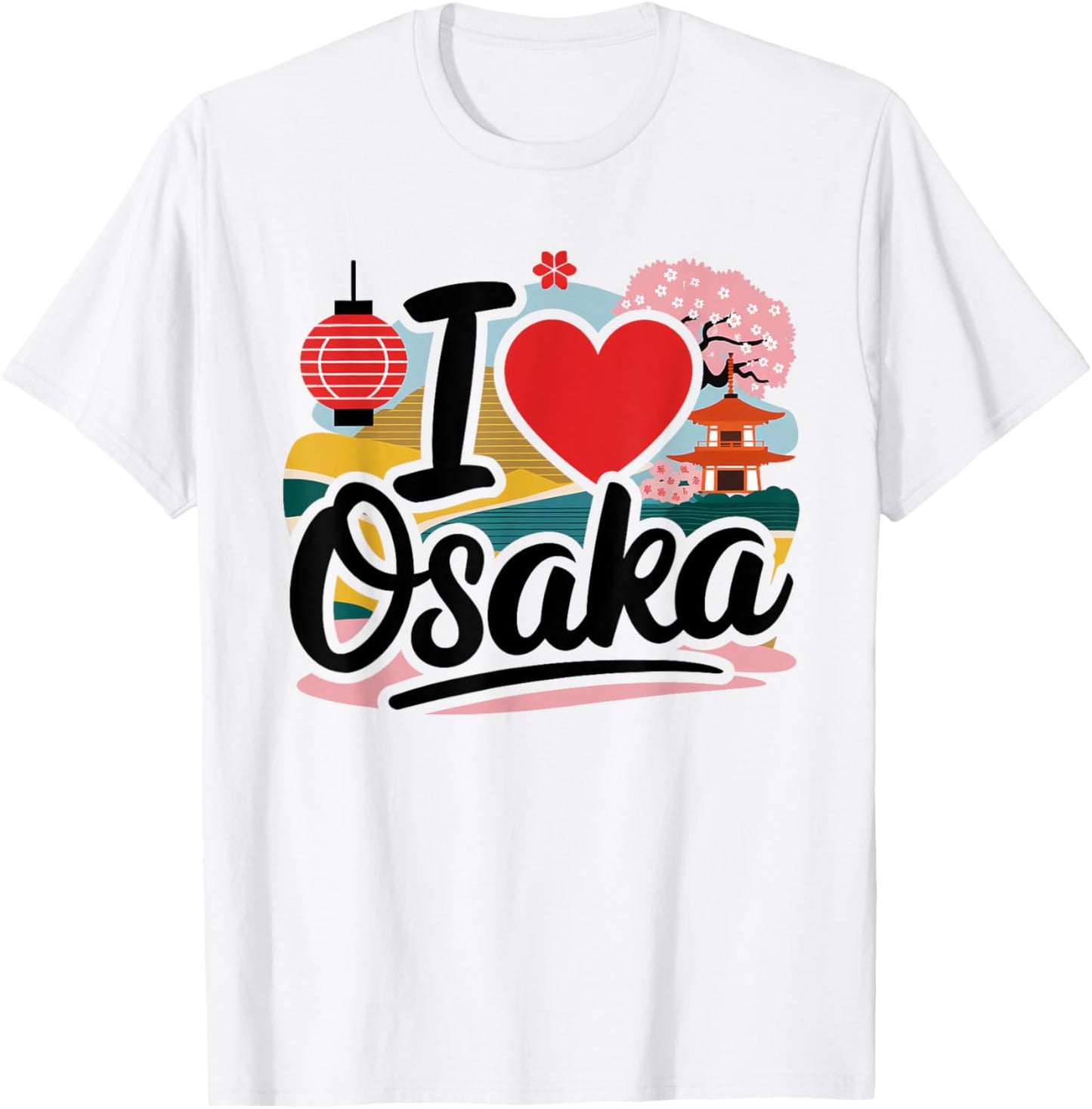 I Love Osaka Japan Sakura Japanese Cherry Blossom Temple T-Shirt - T-Shirt | White