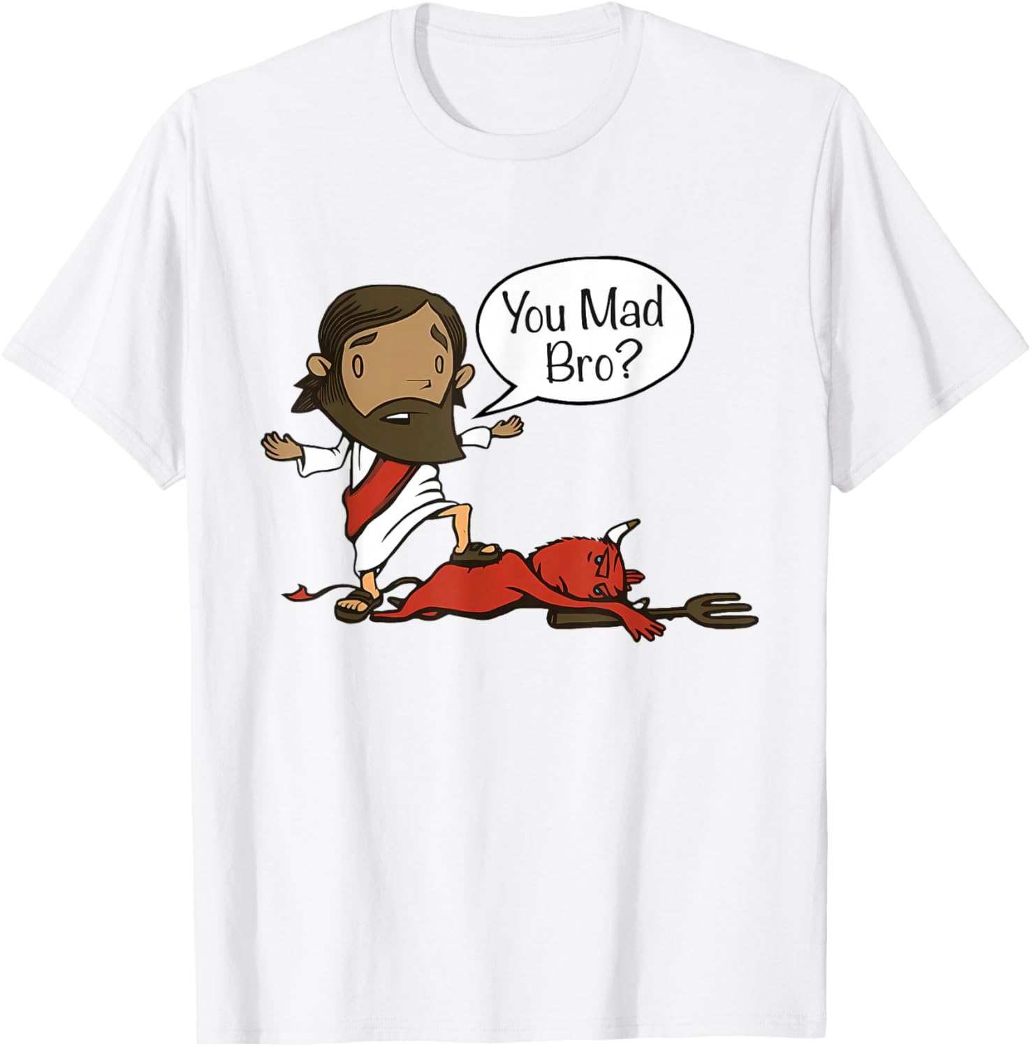 You Mad Bro - Funny Christian Jesus and Devil T-Shirt - T-Shirt | White