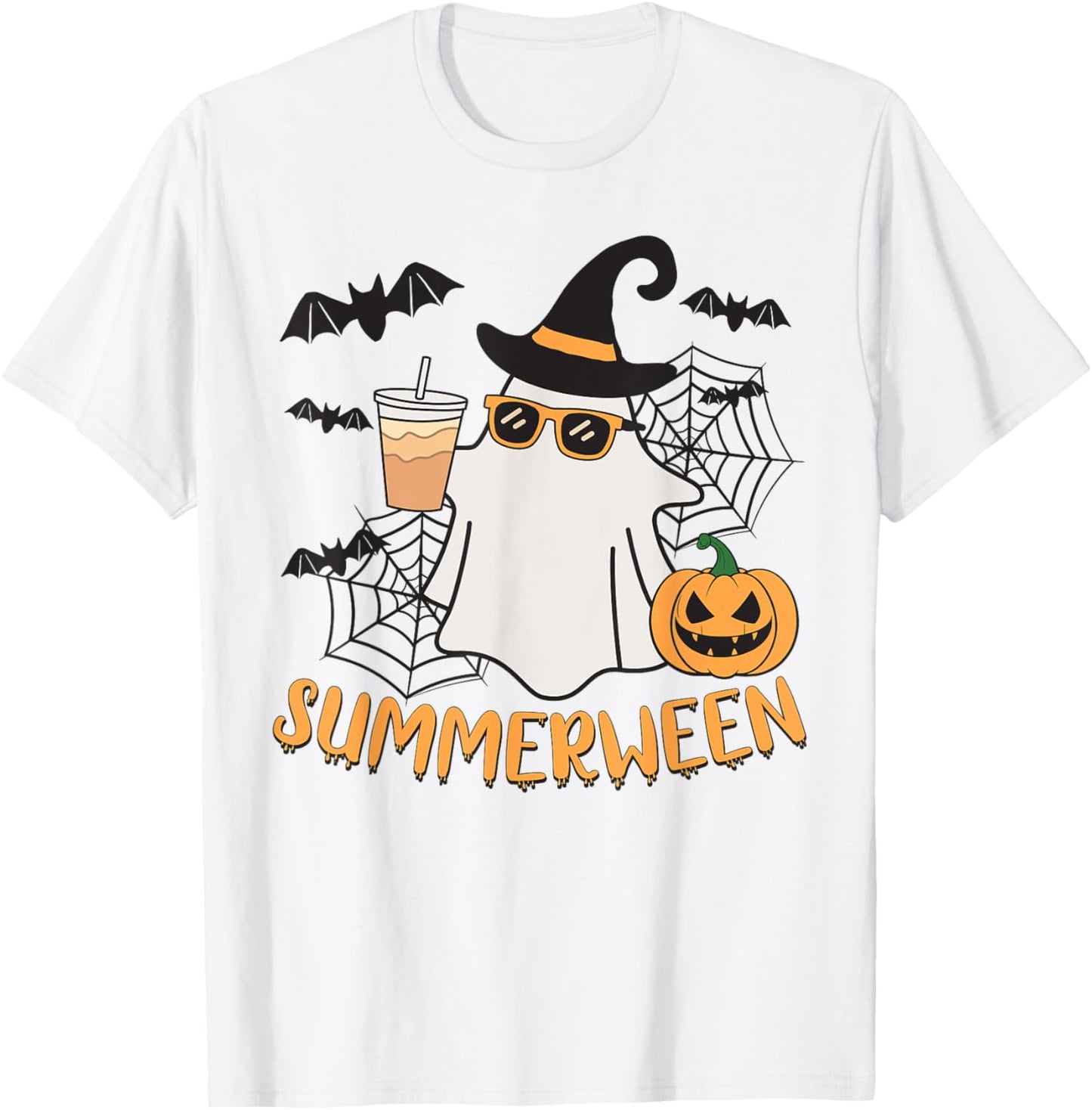 Summerween Vibes Ghost Pumpkin Spooky Beach Summer Halloween Men Women Kids T-Shirt - T-Shirt | White