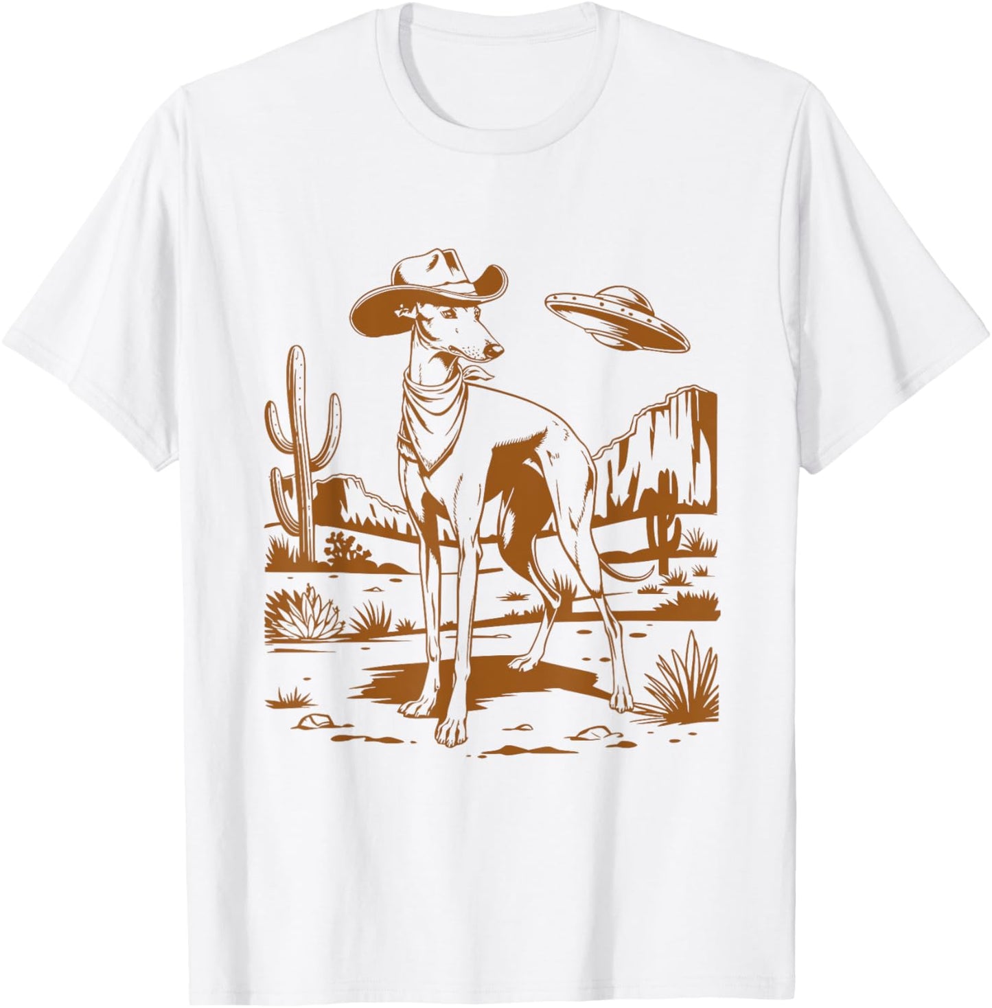 UFO Greyhound Western Alien Vintage 90s Whippet Cowboy Dog T-Shirt - T-Shirt | White