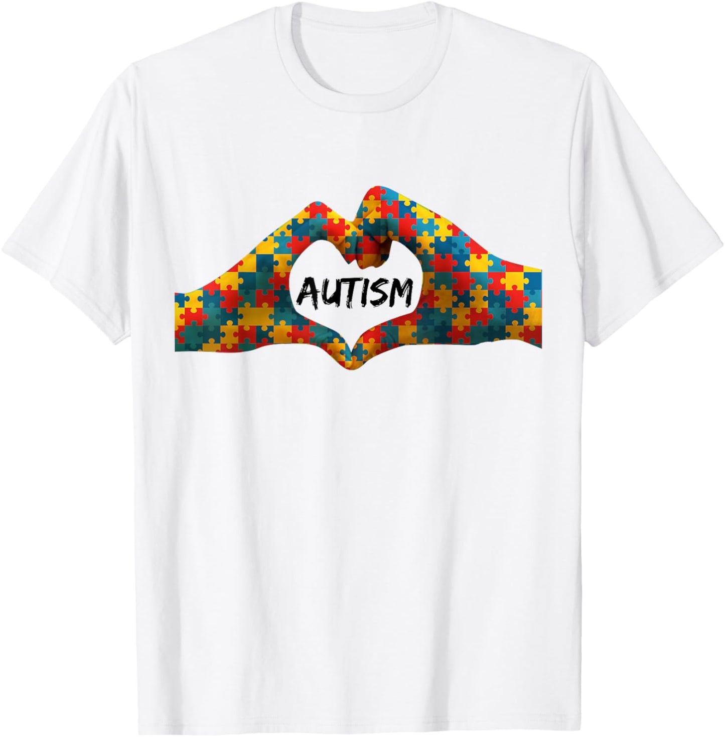 Autism Awareness Hands For Heart Puzzle Pieces T-Shirt - T-Shirt | White