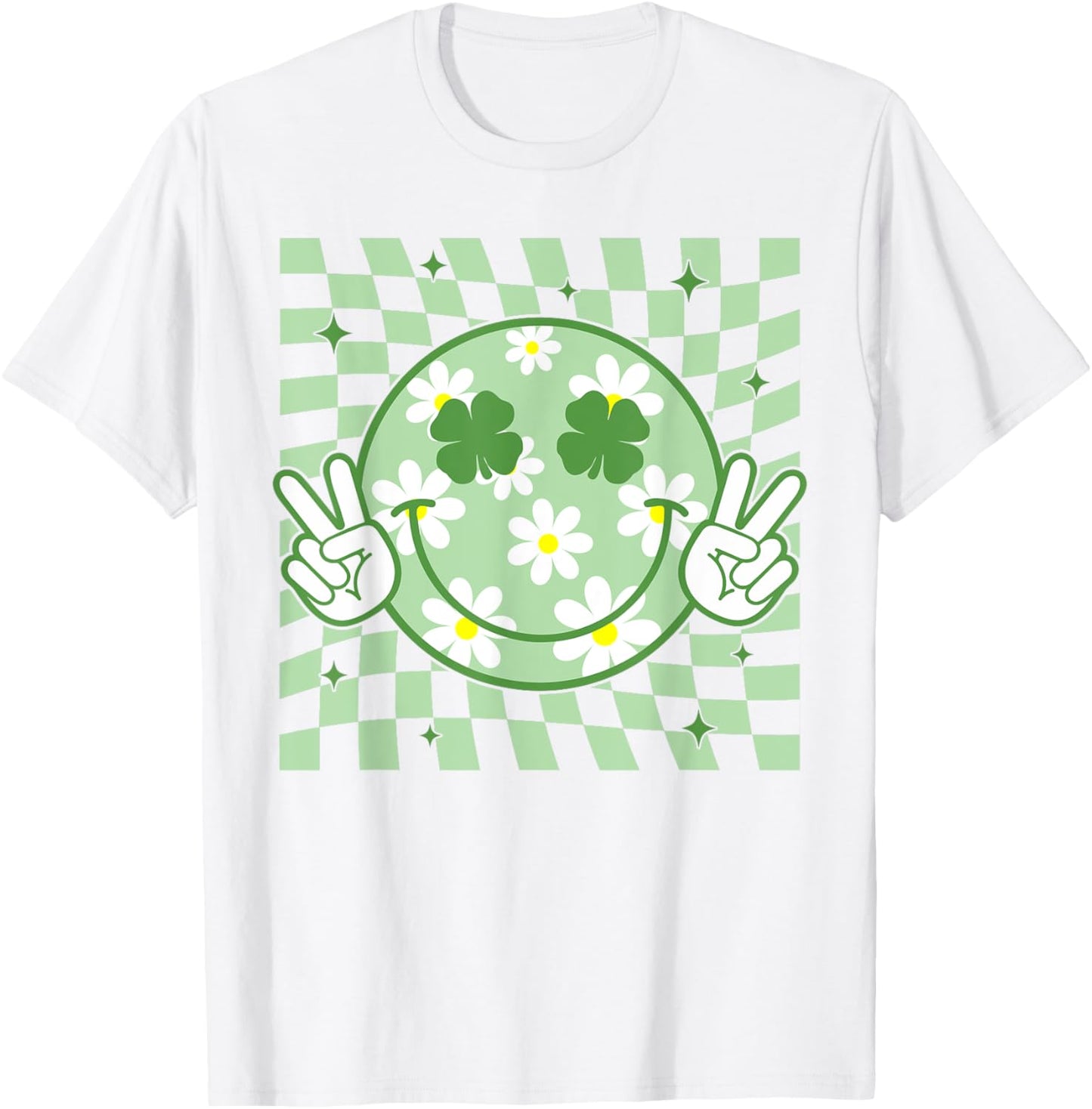 Retro Groovy St Patricks Day Hippie Smile Face Shamrock T-Shirt - T-Shirt | White