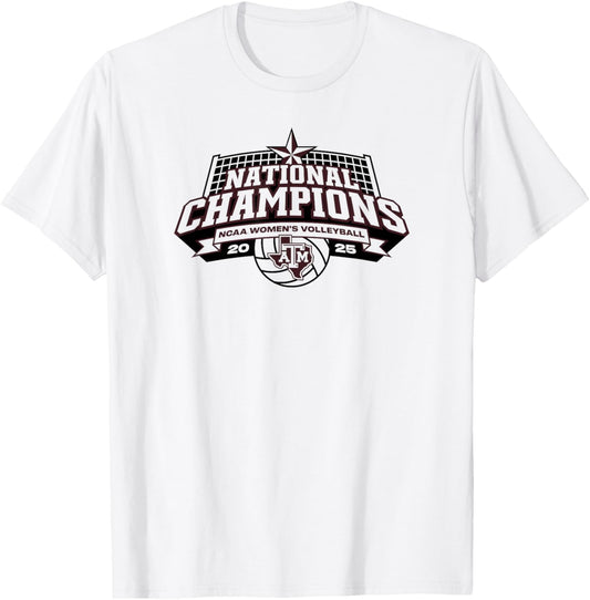 Texas A&M Aggies National Champs 2025 Volleyball Icon White T-Shirt - T-Shirt | White