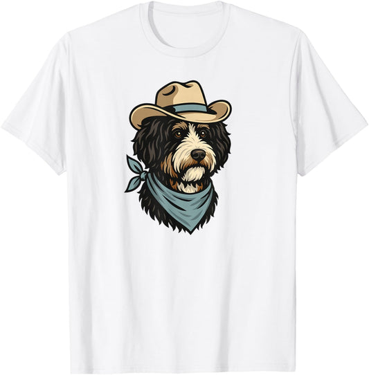 Funny Vintage Cowboy Bernedoodle Drawing Cute Berne Doodle T-Shirt - T-Shirt | White