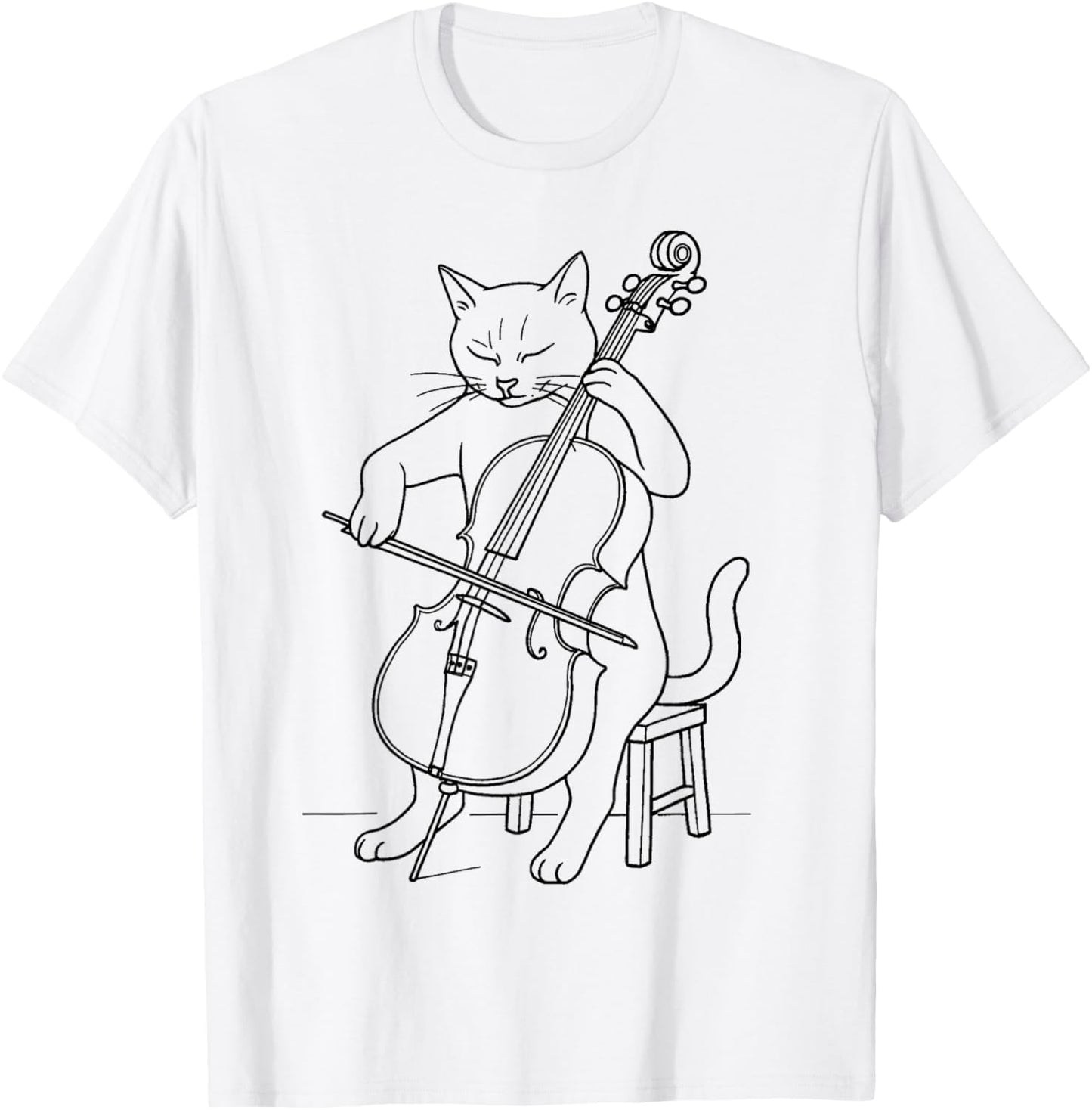 Funny Cat Playing Cello Musician Music Musical Instrument T-Shirt - T-Shirt | White